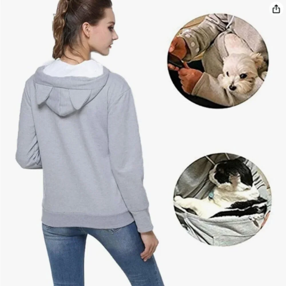 Jomago Pet Carrier Thin Hoodies Kitten Puppy Pouch Animal Holder - Grey - L